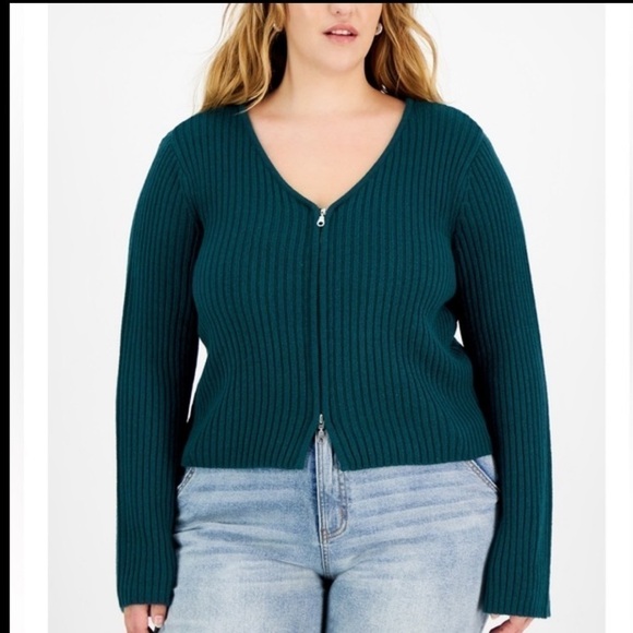 FULL CIRCLE TRENDS Plus Size V-Neck Zip-Up Sweater In Deep Teal Sz 3X… - Picture 1 of 10